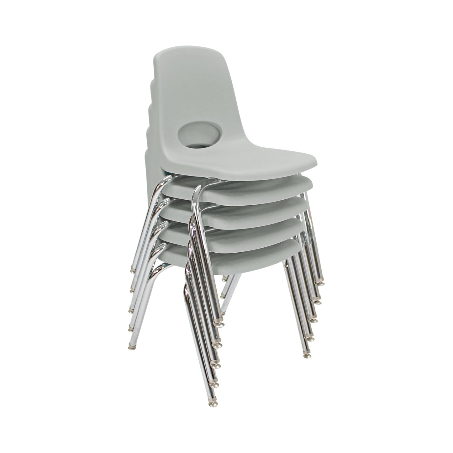 FDP 18" School Stack Chair, Stacking Student Seat with Chromed Steel Legs and Nylon Swivel Glides For In-Home Learning, Classroom or Office - Light Gray (5-Pack), 10371-LG