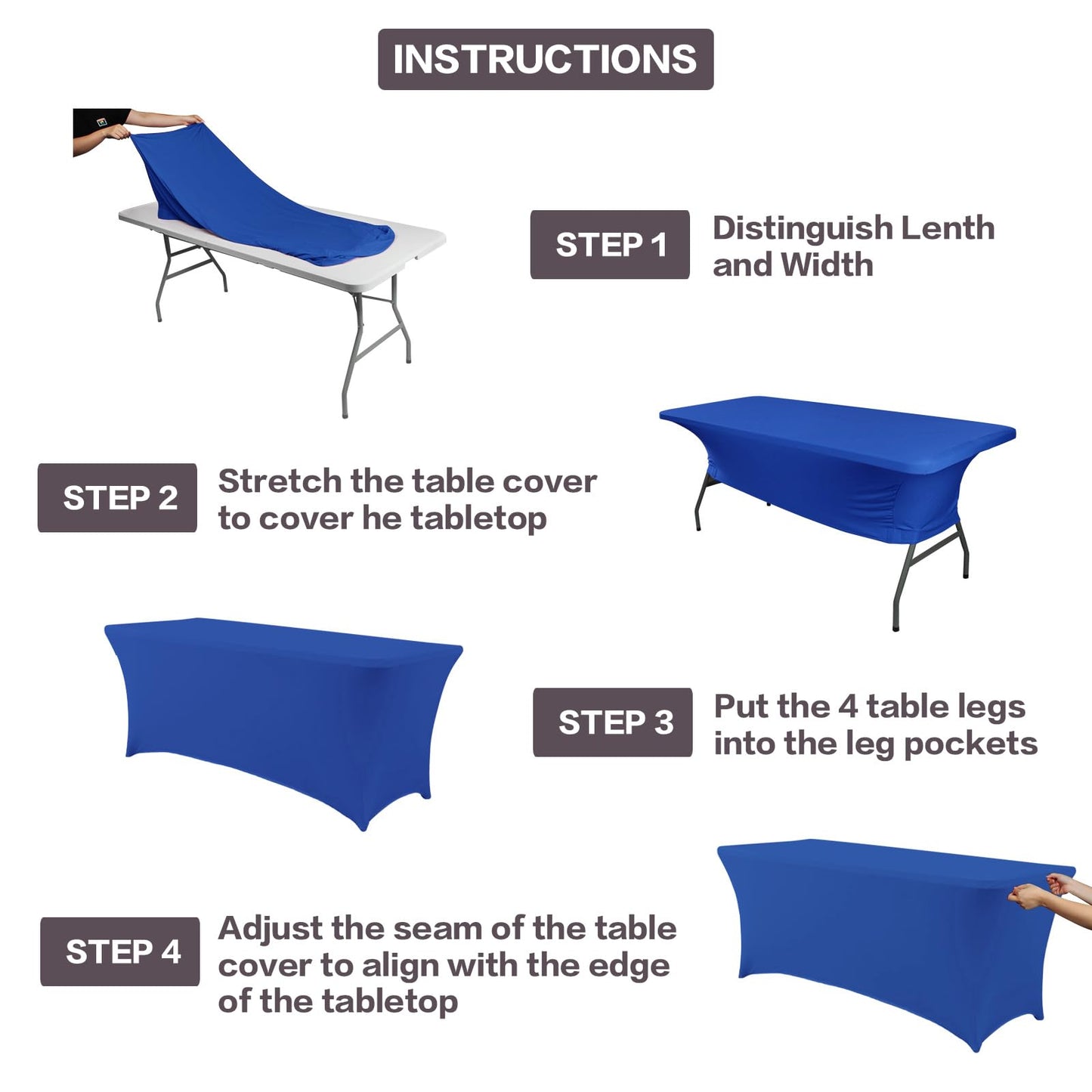 IVAPUPU 2 Pack 6FT Table Cloth for Rectangular Fitted Events Stretch Royal Blue Table Covers Washable Spandex Tablecloth Protector for Party, Wedding, Cocktail, Banquet, Festival