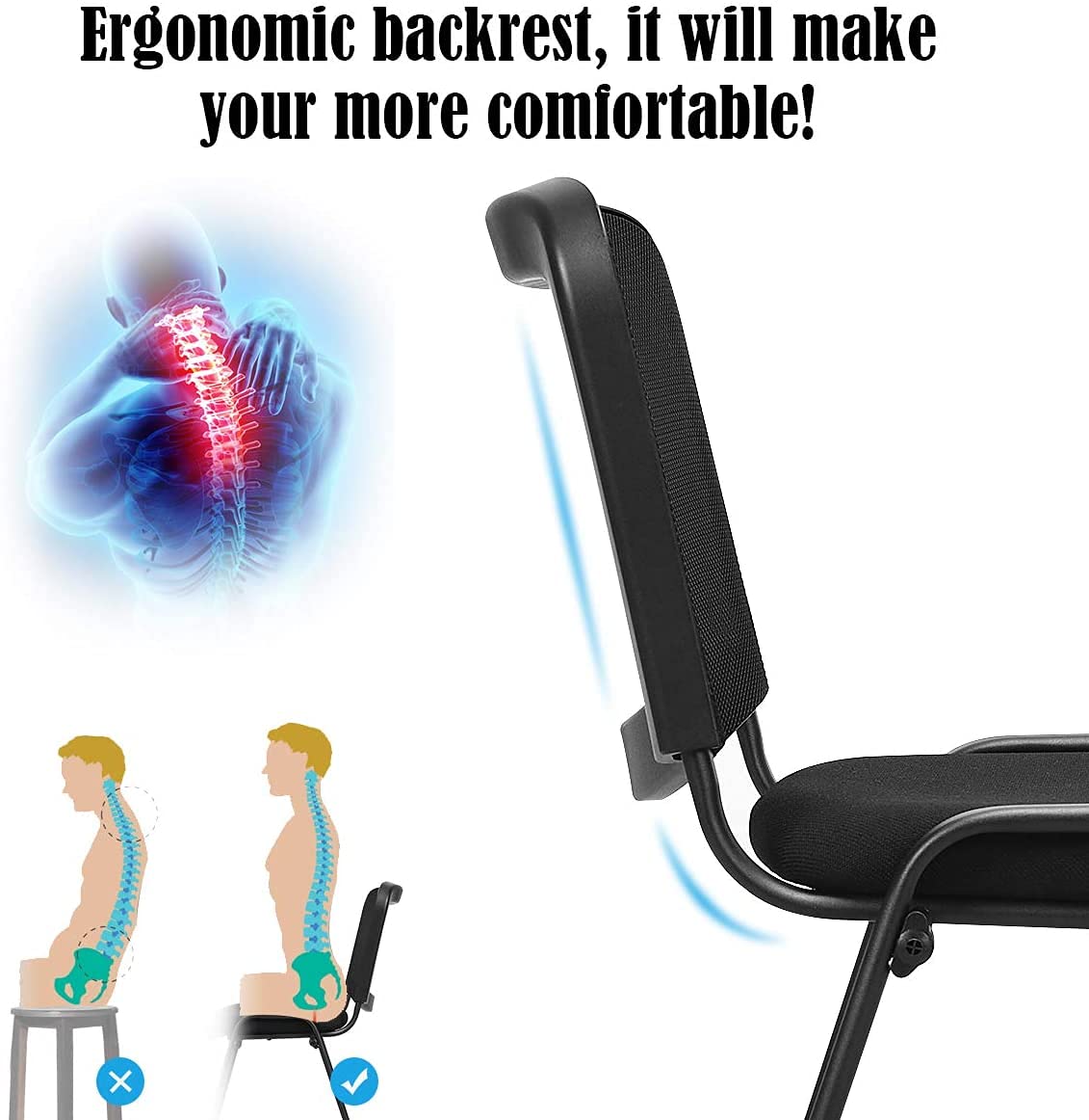 Hysache 5 Pcs Waiting Room Chairs, Modern Conference Chairs Set of 5, Reception Chair with Ergonomic Lumbar Support & Comfort Seat Sponge Cushion for Guest Office Waiting Room, Black