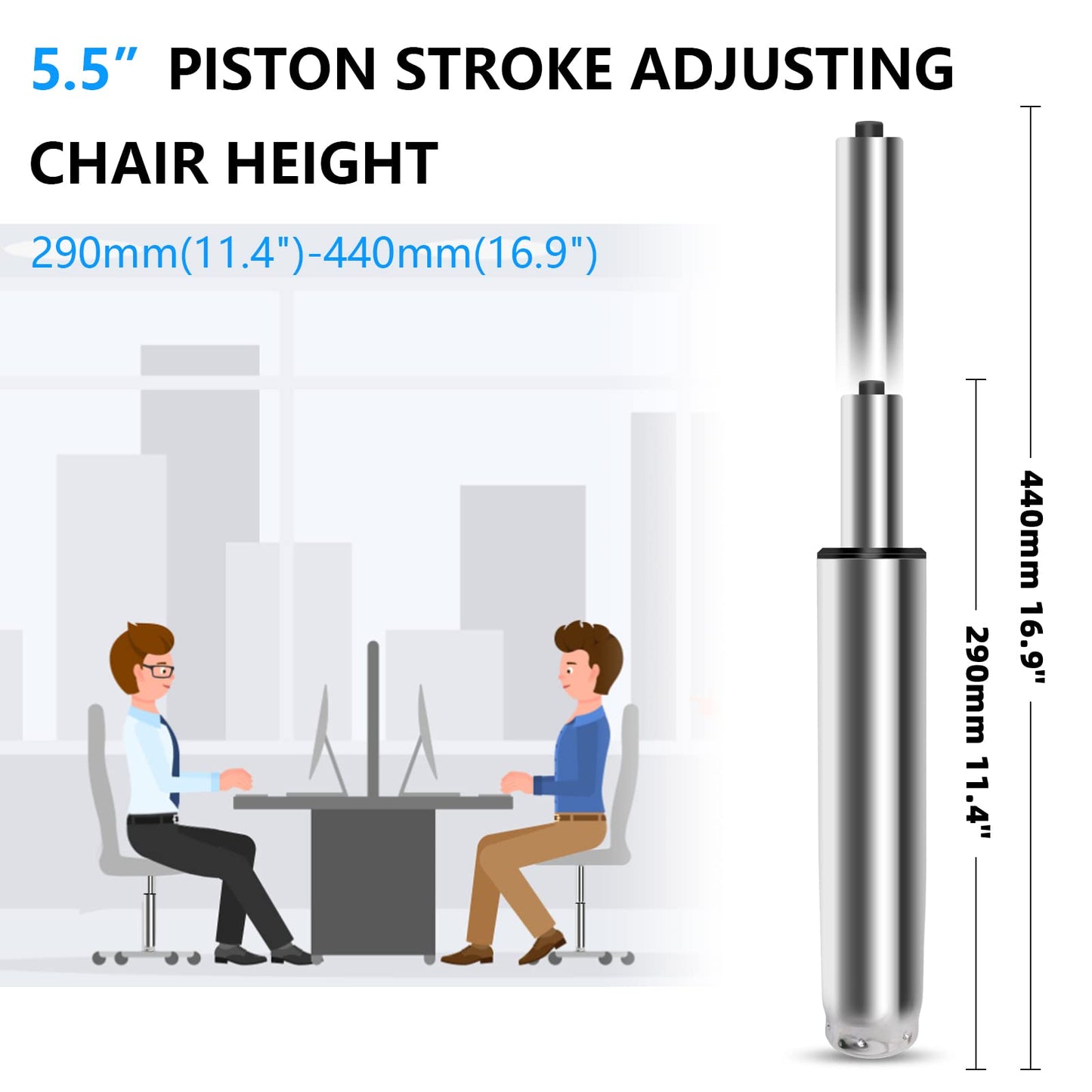 5.5 inch Office Chair Cylinder Replacement,Heavy Duty Gas Lift Cylinder for Office Desk Chairs/Gaming Chair,Gas Lift Hydraulic/Pneumatic Piston, Universal Size (Silver)
