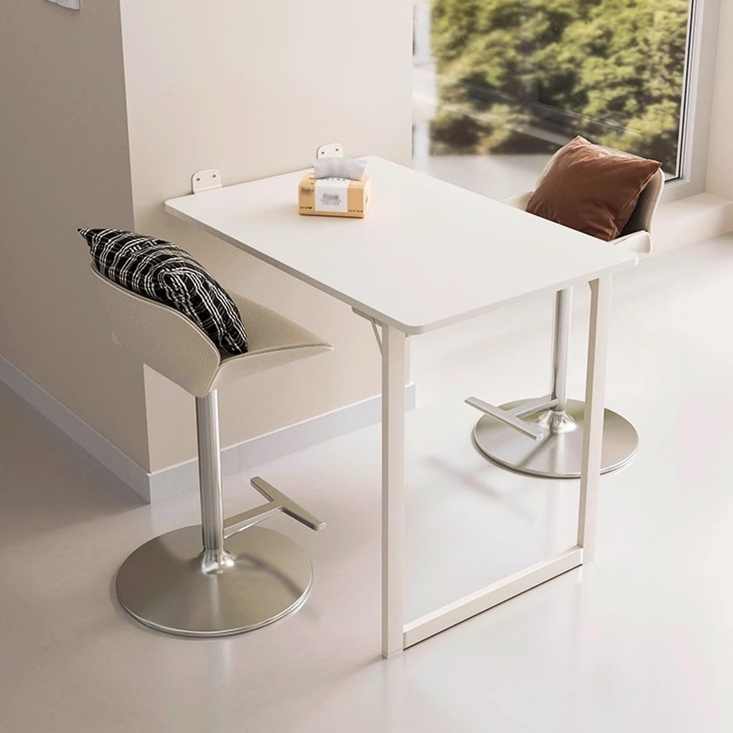 YYmmDQ Folding Wall-Mounted Drop Leaf Table 35"×23" Space Saving Decorative Painting On The Back, Household Dining Table Desk for Kitchen, Coffee, Small Spaces, No Assembly Required