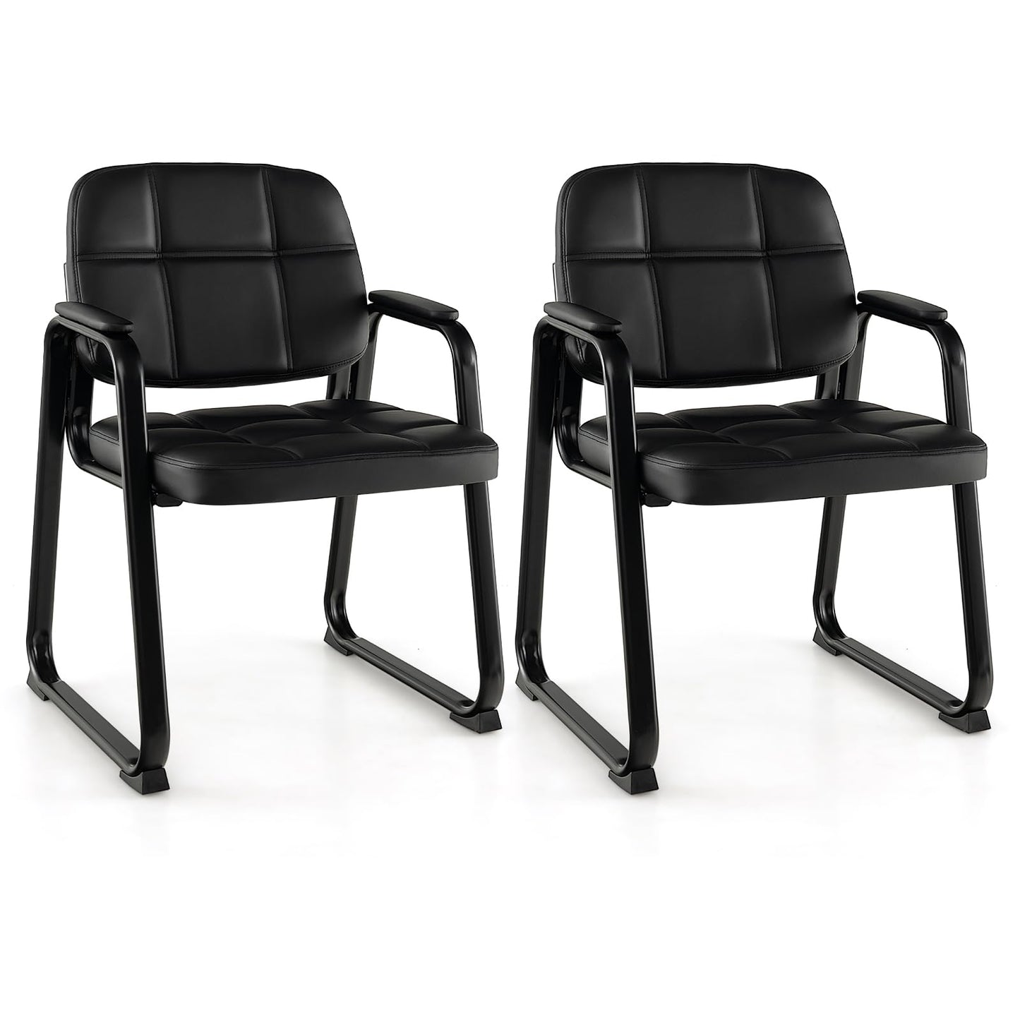 Giantex 2-Pack Waiting Room Chairs Set with Padded Seat & Armrests, Metal Frame, 330 Lbs Capacity, No Wheels Lobby Chairs for Conference Room, Meeting, Office, Reception & Office Guest Room, Black (1)