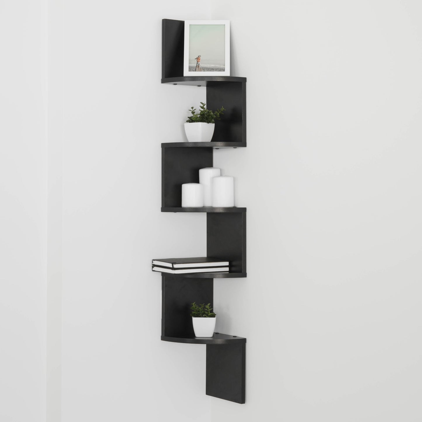 Danya B. XF11035BK Large Decorative 5-Tier Corner Floating Wall Mount Display Shelving Unit - Black