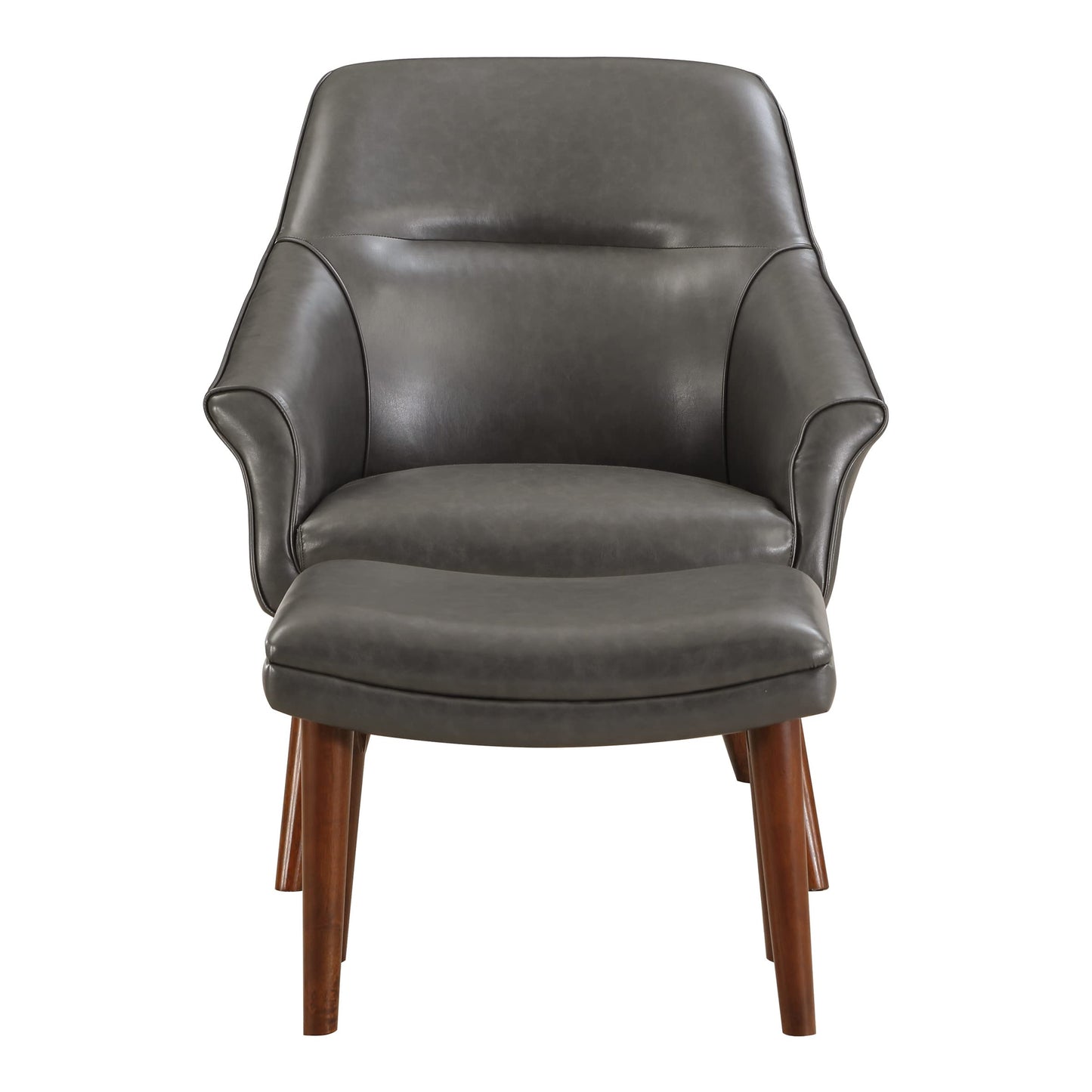 OSP Home Furnishings Waneta High Back Chair and Ottoman with Medium Espresso Legs, Pewter Faux Leather