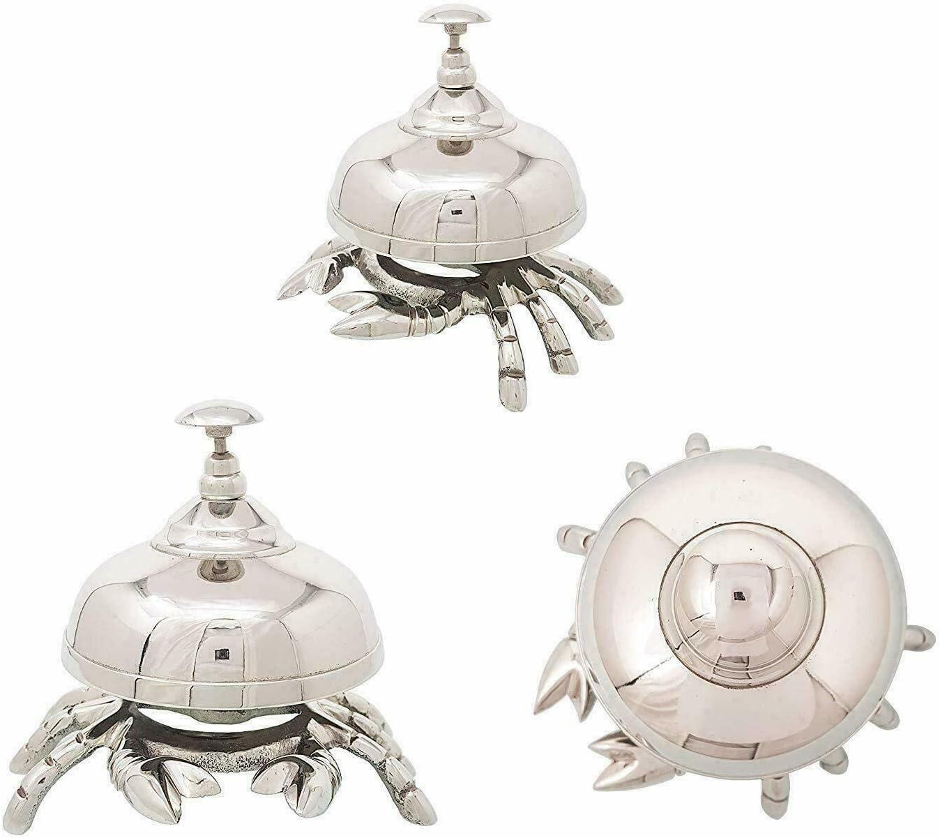 Generic Vintage Solid Brass Crab Desk Bell - Antique Design, Silver Finish, Loud Reception Bell for Teachers, Hospital & Hotel Reception