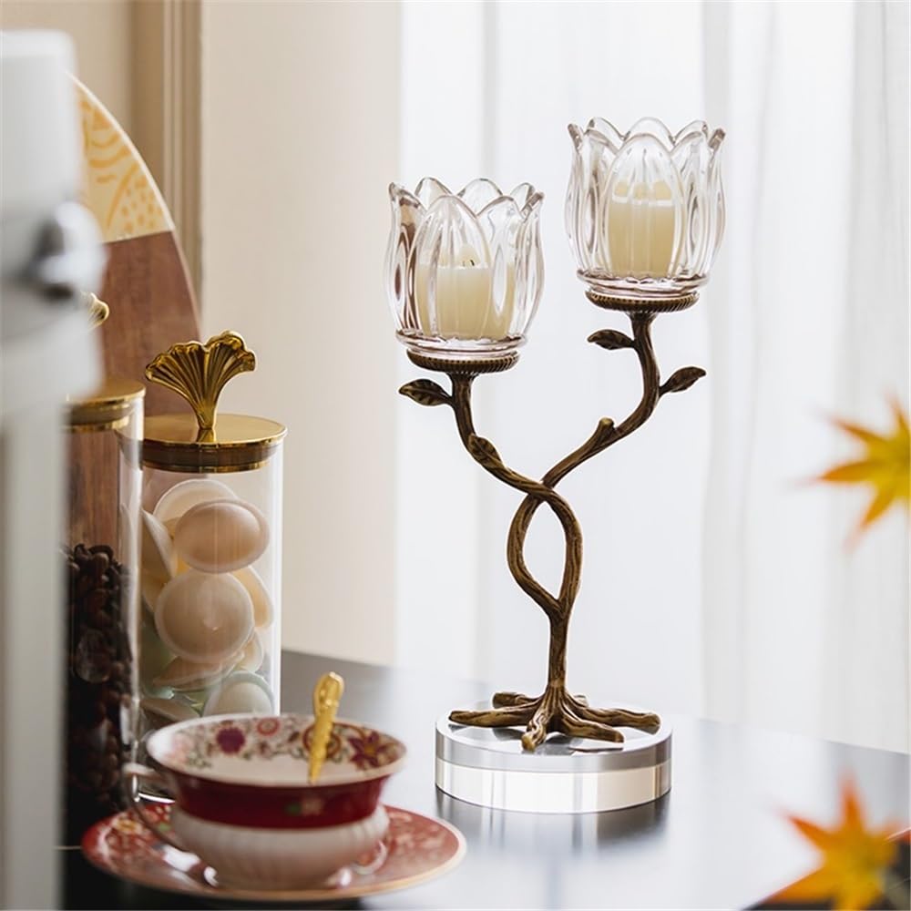 YUHUAWF Candle Holderss Light Luxury Creative Home Brass Crystal Glass Candlestick Entrance Table Advanced Ornaments Aromatherapy Candle Holder Decorative Candlestick