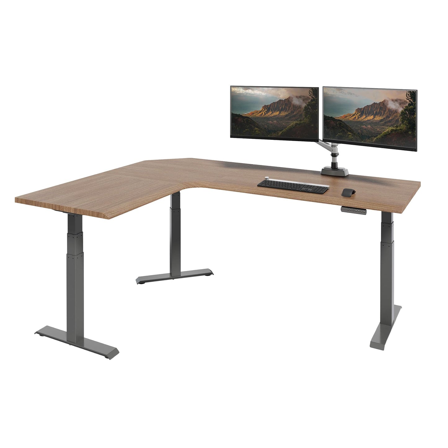 Vari ComfortEdge 80x60 L-Shape Desk- Varidesk Electric Electric Height Adjustable Corner Desk- Home Office Workstation - Walnut Top/Slate Legs (Ships in 3 Boxes)