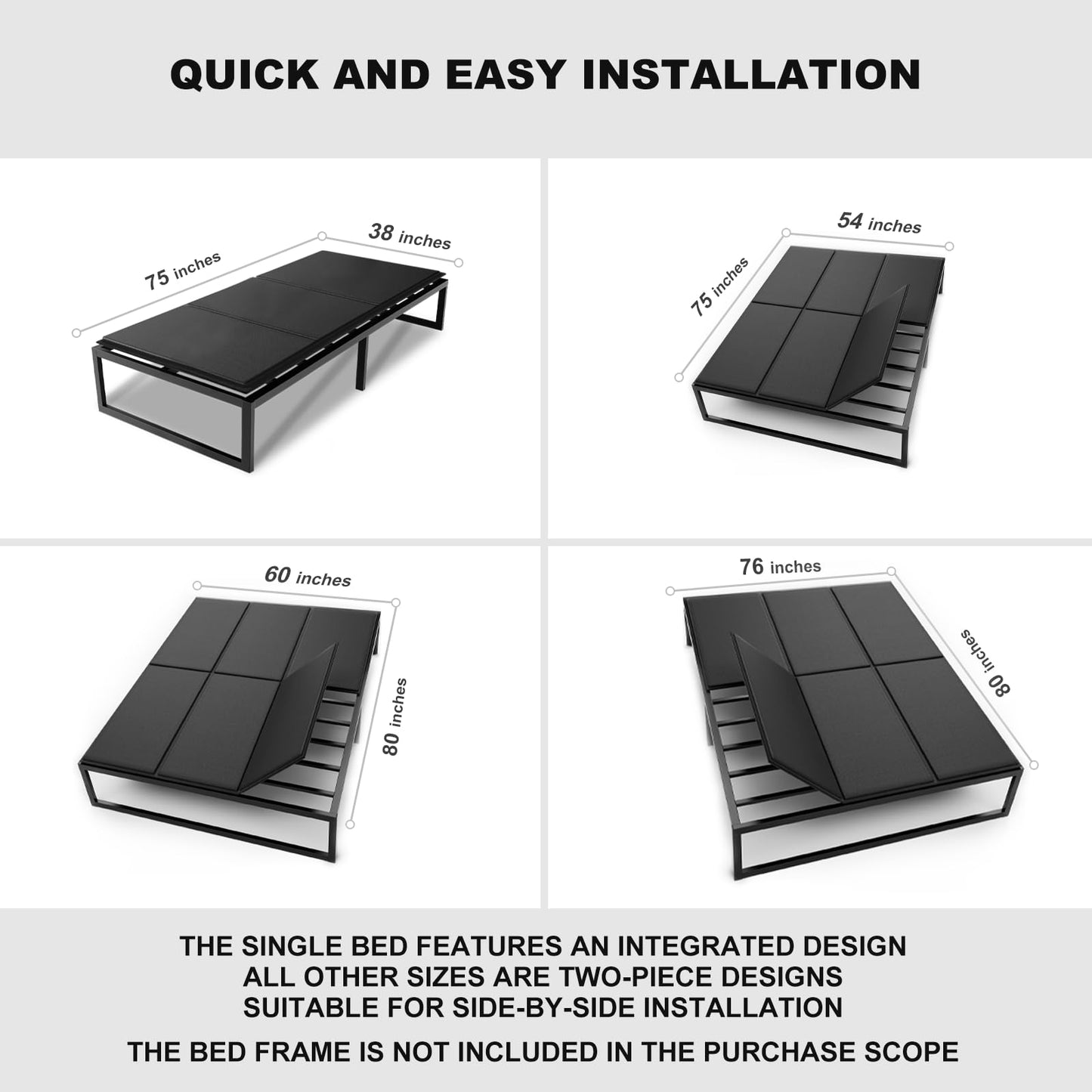Buzyjoy 10mm Foldable Queen Bunkie Board 60"x80", Tool-Free Mattress Support Panel, Anti-Sag Oxford Cover, Noise Reducing, Universal Fit for Bed Frame, Platform Bed, Bunk Bed, Sleeper Sofa