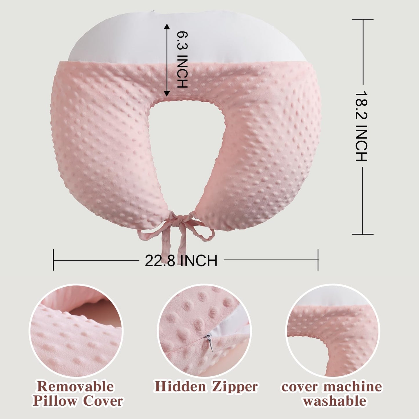 RUSHANPEACE Reading Pillow for Gaming Reading Crochet, U Shaped Arm Support Pillow with Removable Cover Reducing Arching Neck for Adult Reading and Working Sitting on Bed Sofa for Arm Rest (Pink)