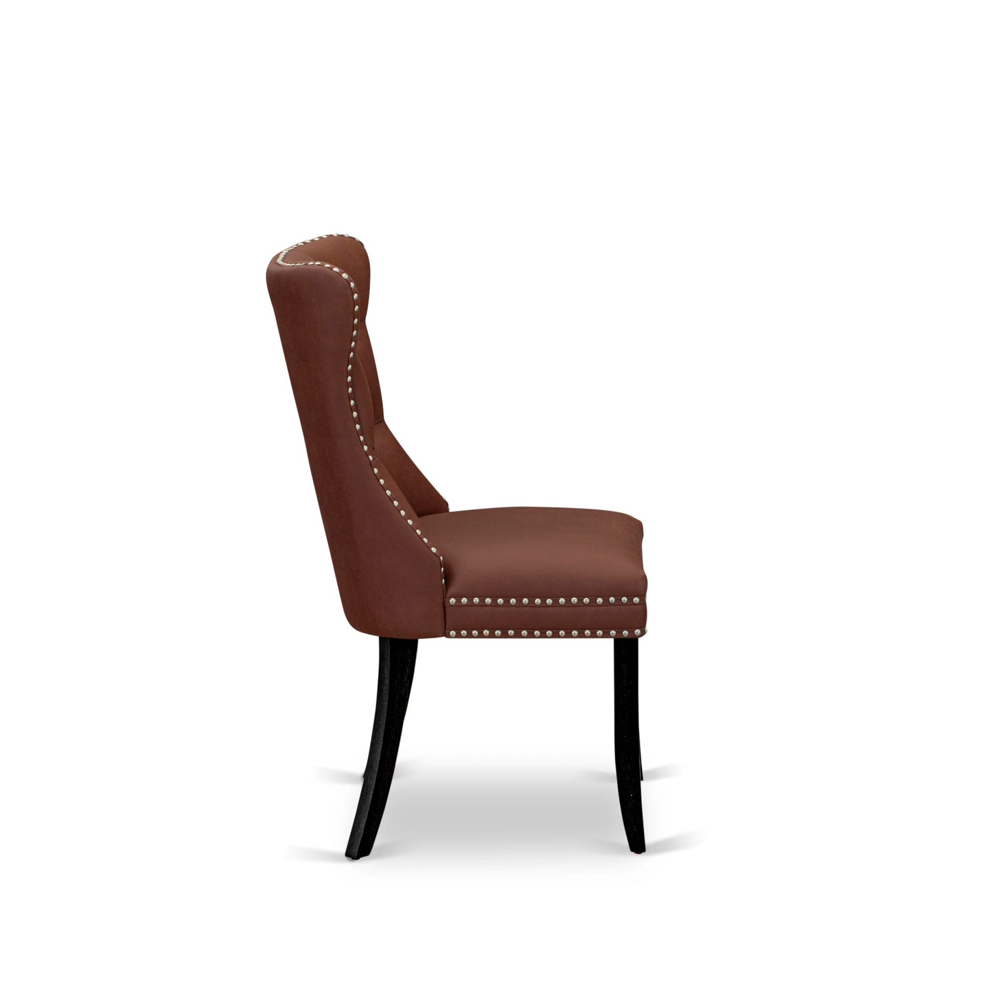 East West Furniture DAP6F26 Dallas Parson Dining Room Chairs - Button Tufted Nailhead Burgundy Polyester Fabric Padded Chairs, Set of 2, Wirebrushed Black