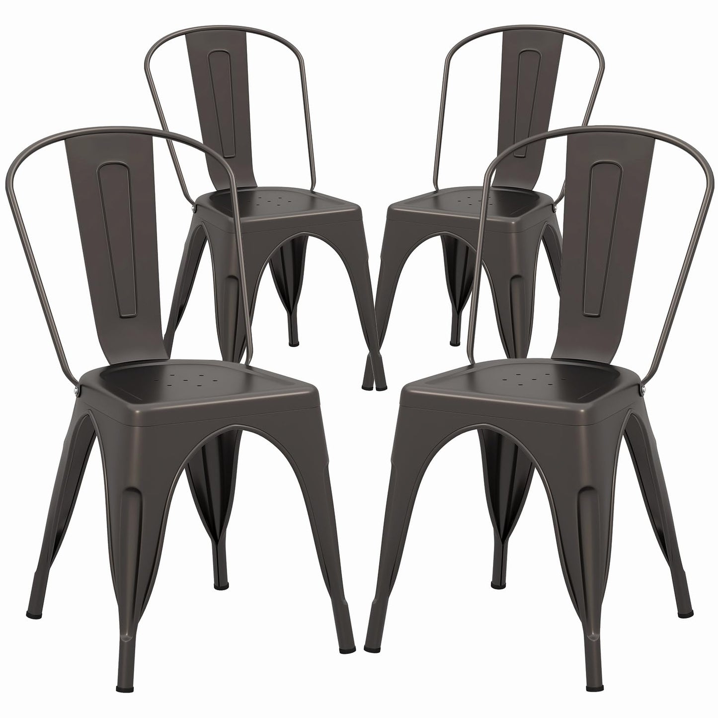 COSTWAY Metal Dining Chairs Set of 4, 18 Inch Stackable Industrial Kitchen Tolix Side Chairs with Detachable High Back for Dining Room, Cafe, Restaurant, Bistro (Bronze)