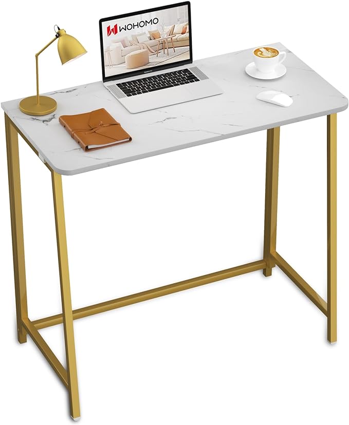 WOHOMO White Faux Marble Folding Desk, 31.5" Small Desk