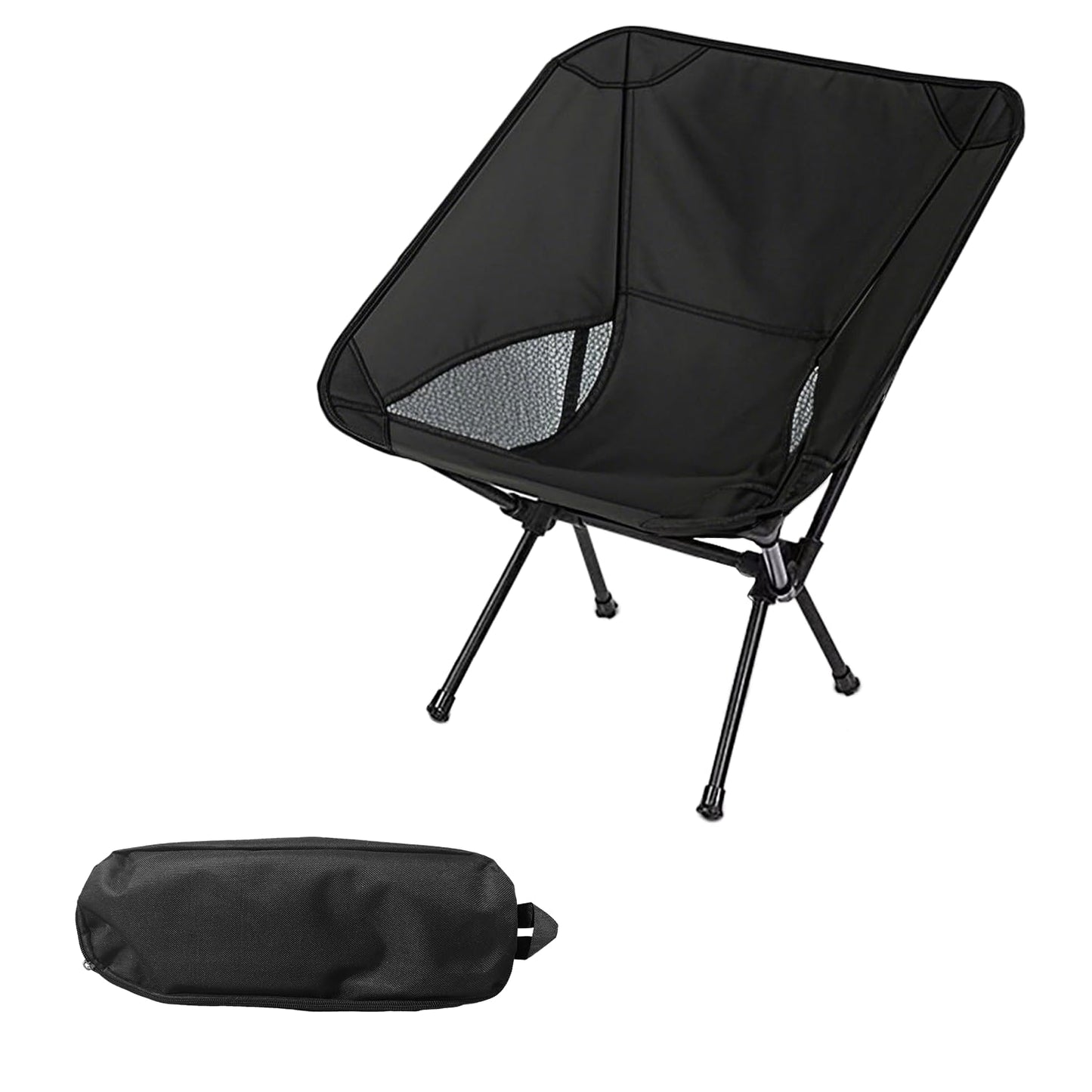 Wind Tour Portable Camping Chair Foldable Outdoor Chair for Hiking Camp Backpacking Lawn Beach Fishing Picnic with Carry Bag (Black)