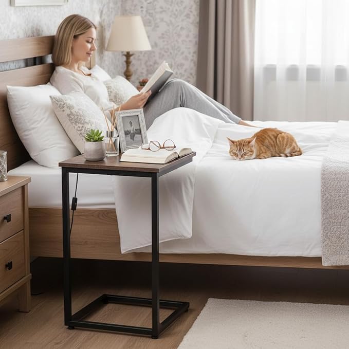 AMHANCIBLE C Shaped End Tables, Couch Side Tables that Slide Under, TV Trays