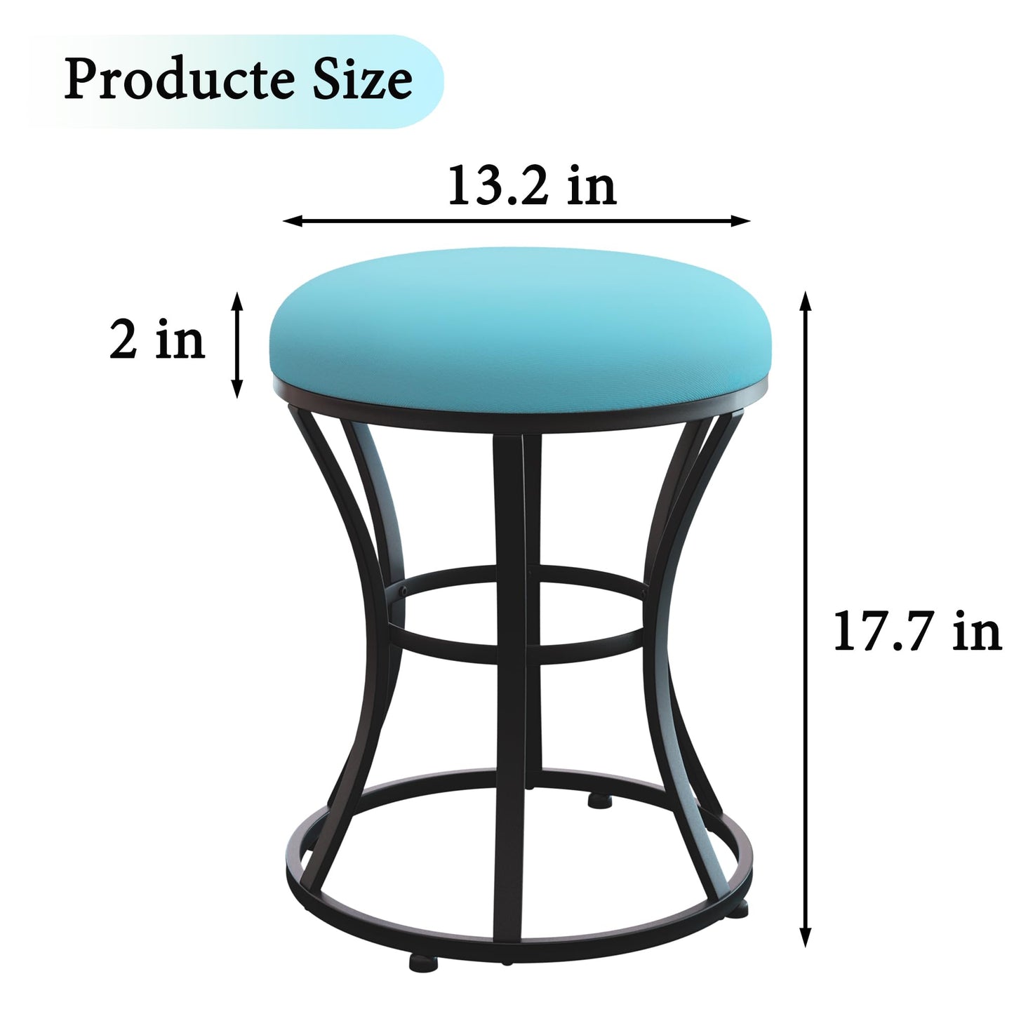 Ellensamqi Multifunctional Vanity Stool - Velvet Footrest Stool-Upholstered Chair Stool -Ottoman Round Modern Dressing Chair - with Blacken Metal Leg for Bedroom (Blue)
