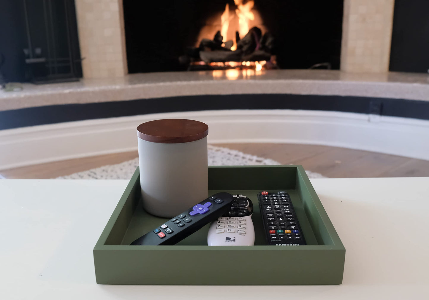 Montecito Home - 10"x10" Small Square Wood Decorative Tray for Office, Ottoman, Bathroom, Entry, Remote Controls, Countertop Organizer, Candle Tray - Loden Green