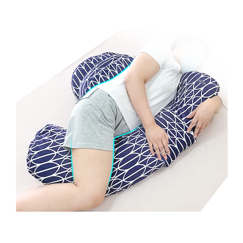 AOSSA BBL Body Pillow After Surgery Large Wedge Pillow for Sleeping Brazillian Butt Lift Recovery Supplies U Shaped Full Body BBL Pillow with Back Support Lumbar Side Sleeper Cushion (Navy Blue)