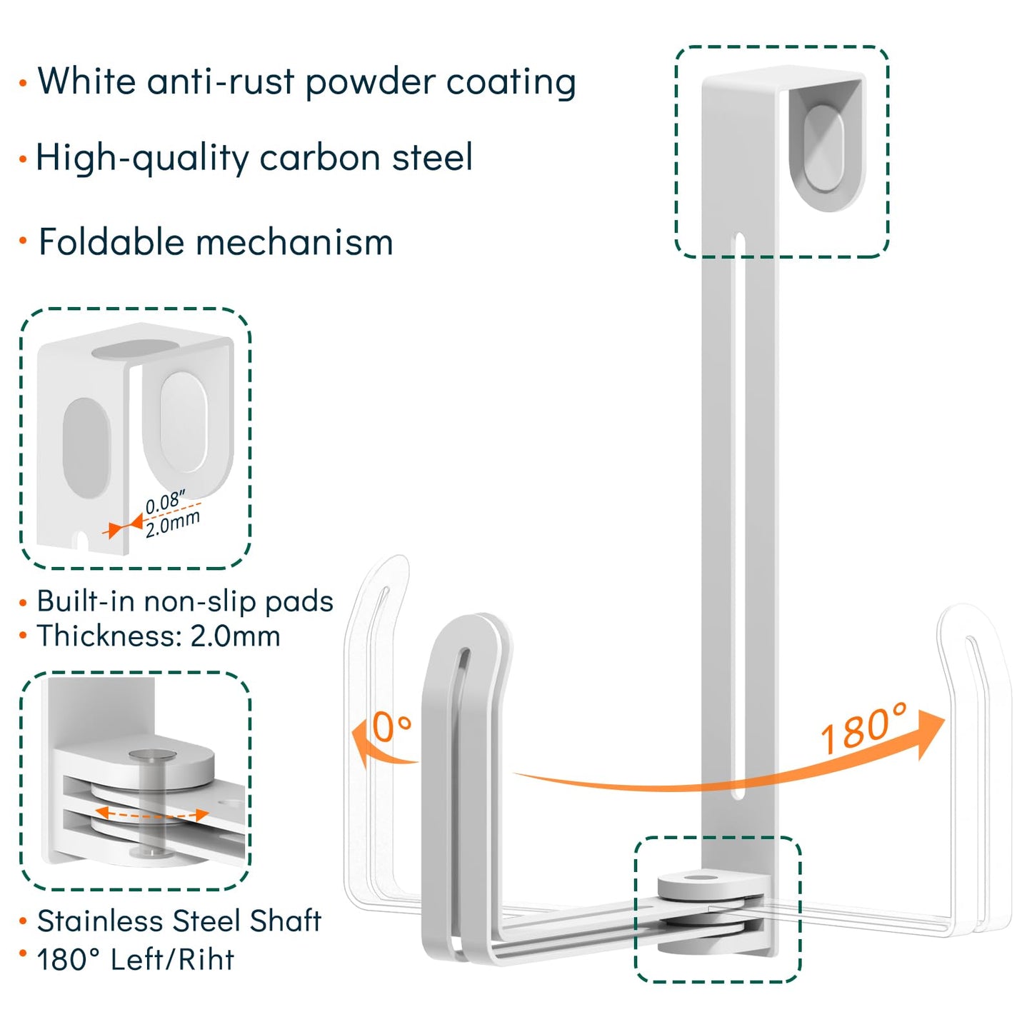 RHAXION Over The Door Hat Organizer - Premium 2-in-1 Expandable Hat Hanger with Rotating Hooks for Baseball Caps - Heavy Duty Hat Rack for Closet Bedroom Travel, Space Saving, No Drilling - White