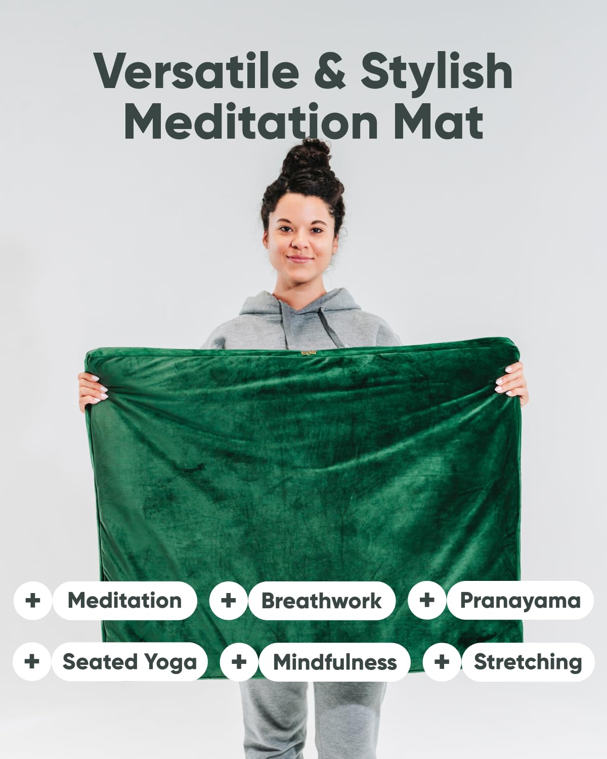 Mindful Modern Velvet Zabuton Meditation Mat - Luxurious Meditation Cushion Pillow with 100% Cotton Filling - Enjoy Better Posture and Greater Comfort for Zafu or Bench (Emerald Green)