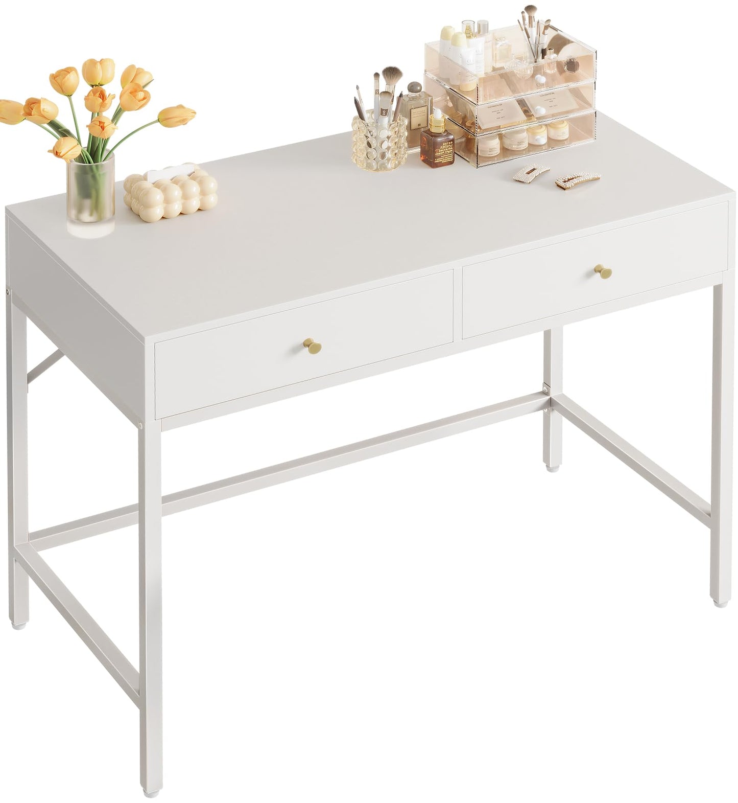 SUPERJARE Vanity Desk with Drawers, 31.5 inch Computer Desk, Modern Simple Home Office Desks, Makeup Dressing Table for Bedroom - White
