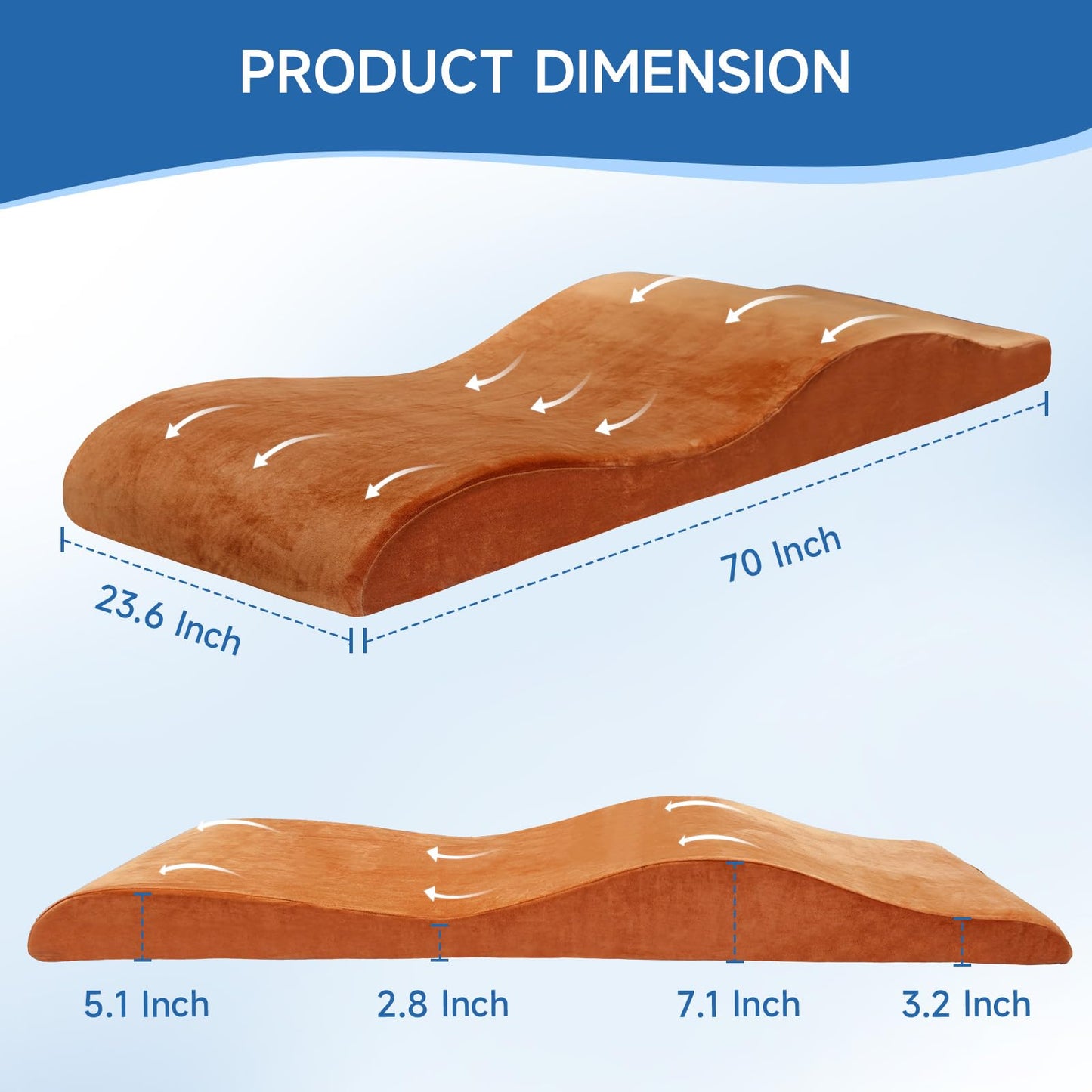 JEINPING Curved Lash Bed Topper High Density Foam Curved Massage Mattress Non-Slip Lash Bed Cushion Velvet Ergonomic Lash Table Pad with Removable Cover for Beauty Salon 23.6in/70in, Dark Orange
