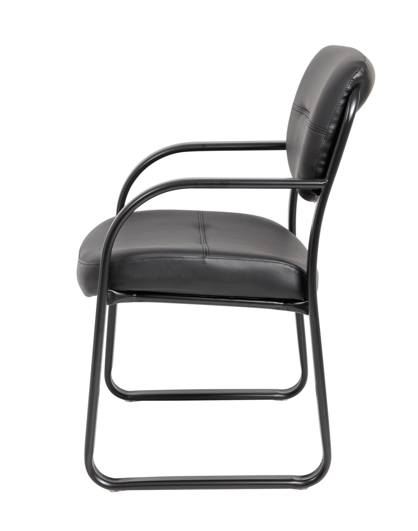 BOSS Office Products Leather Sled Base Side Guest Chair, Black