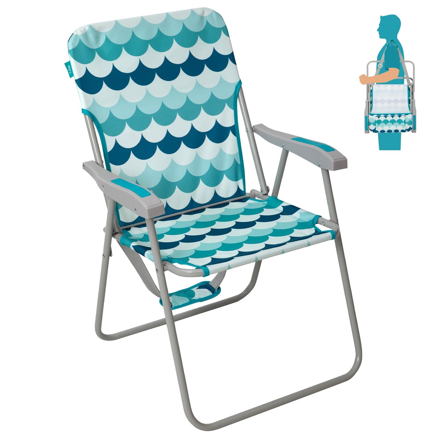 #WEJOY Folding Beach Chair for Adults, Lightweight Beach Chair with Shoulder Straps, High Back Camping Chairs with Hard Armrest, Supports 300lbs for Outdoor Lawn Concert (Cyan Blue)