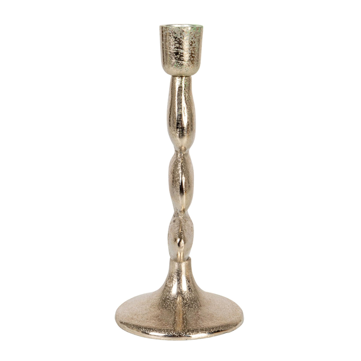 Bloomingville Cast Aluminum Stacked Taper Holder, Silver Finish