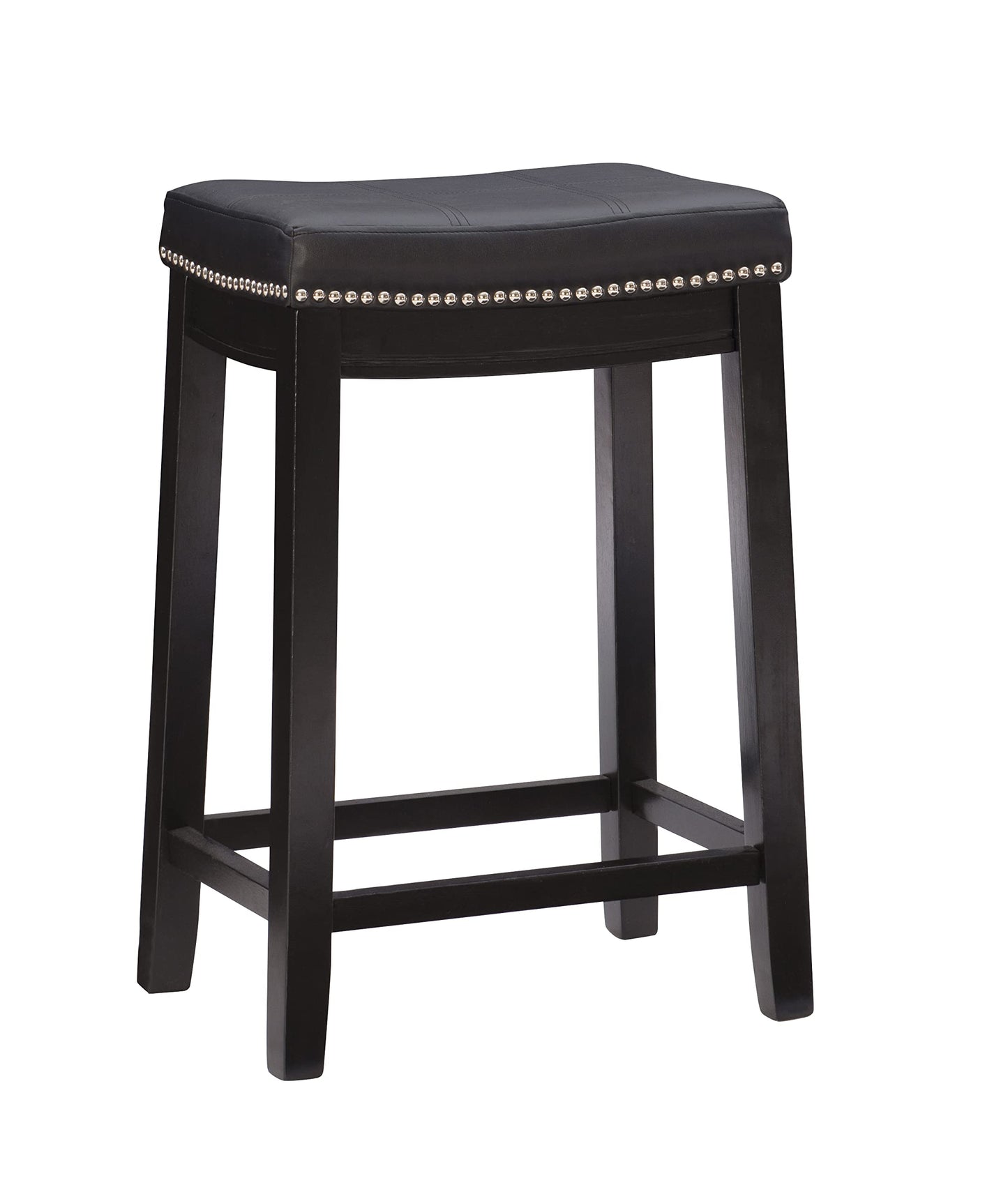 Linon Kingston Black Wooden Backless 26.5 Inch Seat Height Counter Stool with Black Faux Leather Upholstered Seat and Nailheads, Set of 2
