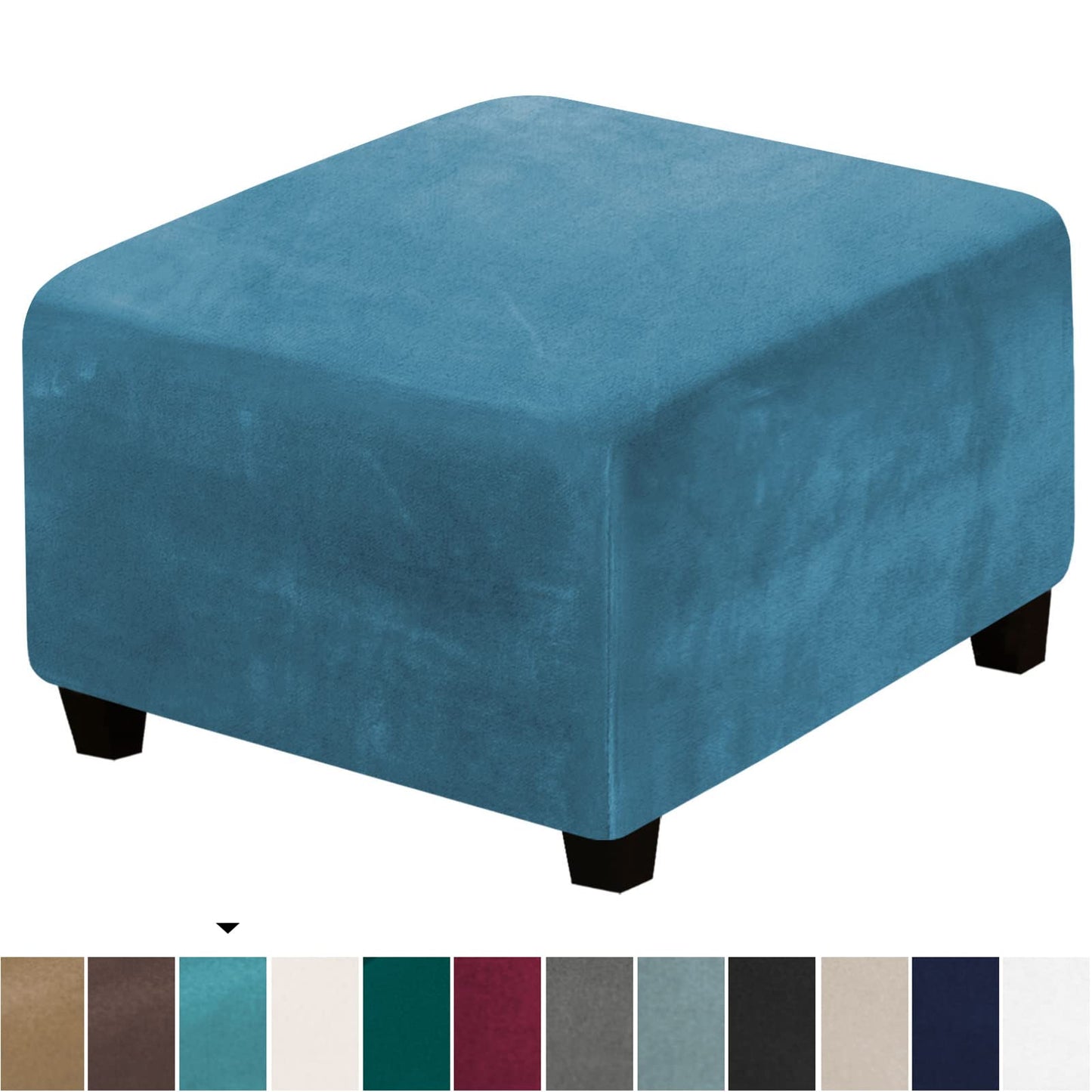 Velvet Ottoman Cover, Stretch Footstools Covers, Plush Foot Stool Slipcover, Removable Footrest Stool Sofa Slipcovers, Folding Storage Stool Furniture Protector for Room(Blue,Rectangular Large)