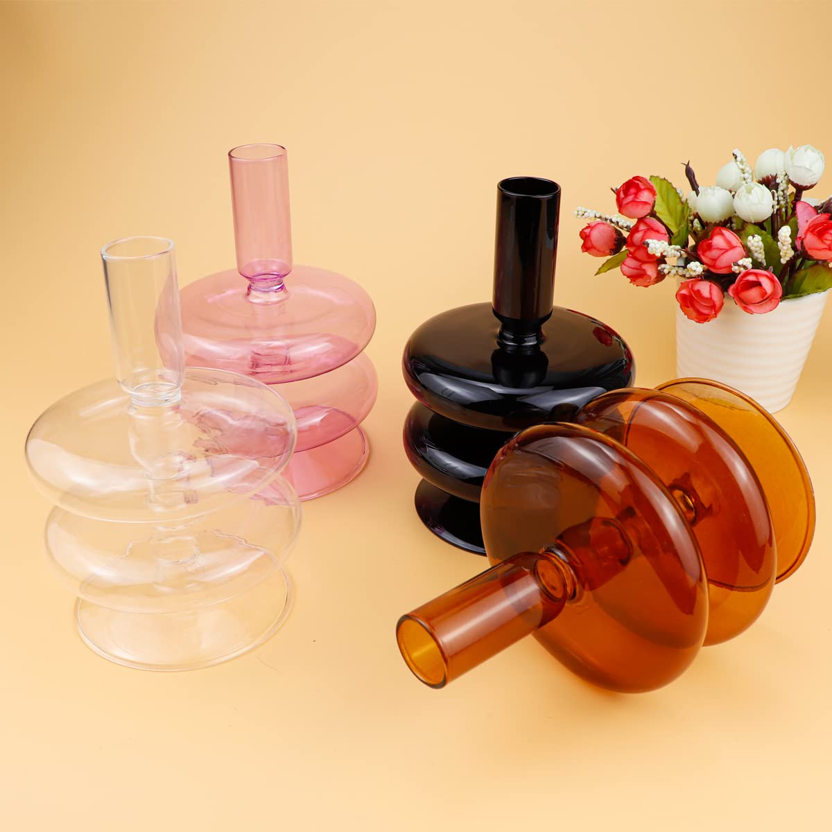 LNQ LUNIQI Clear Taper Candle Holders Glass Candle Stick Holder Modern Candle Holders for Tapered Candlesticks Wedding Reception Centerpieces Christmas（Transparent）