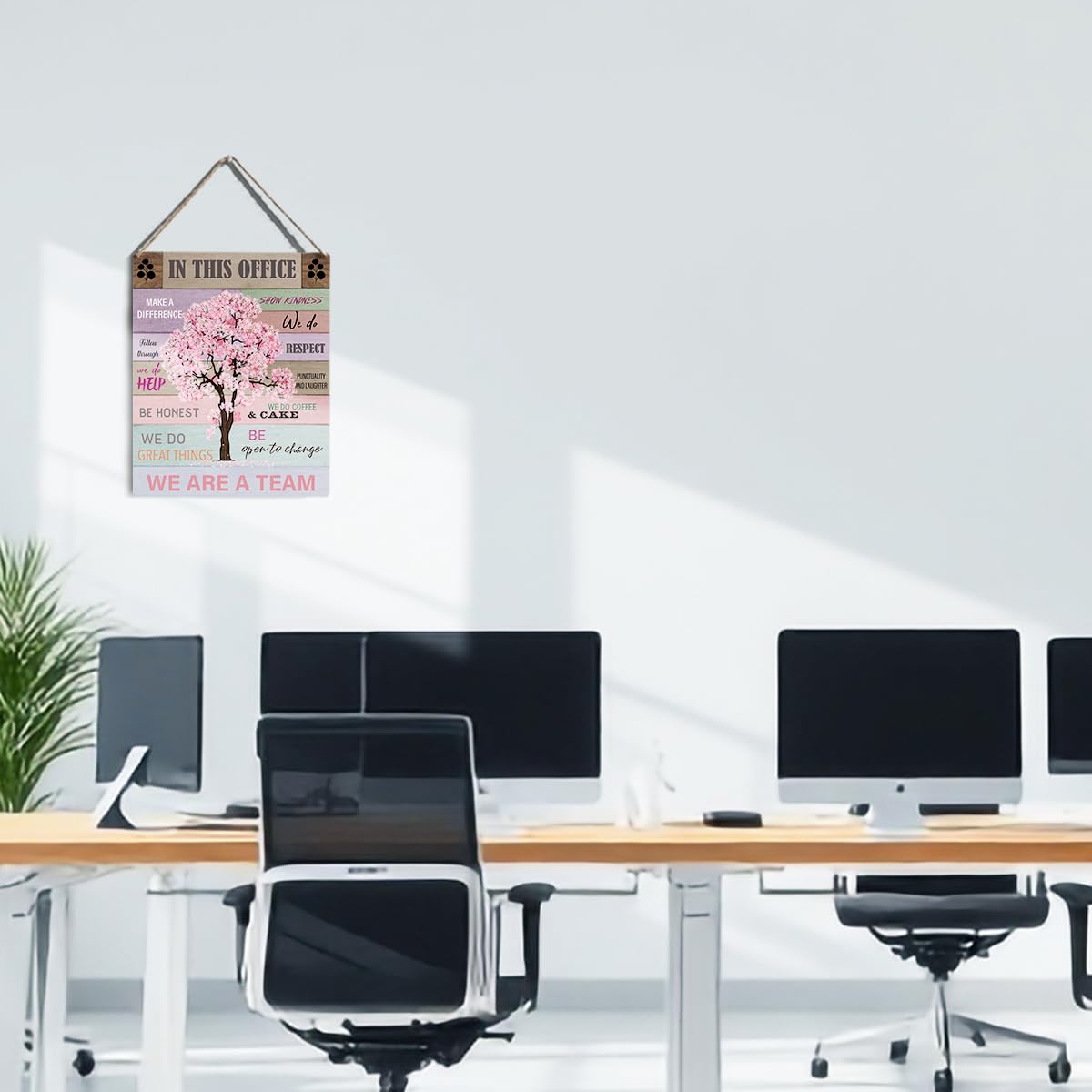 Inspirational Pink Office Decor for Women, In This Office We Make a Difference, Rustic Desk Wall Art, 8×10 Inch Wooden Hanging Sign, Motivational Home Office Decoration