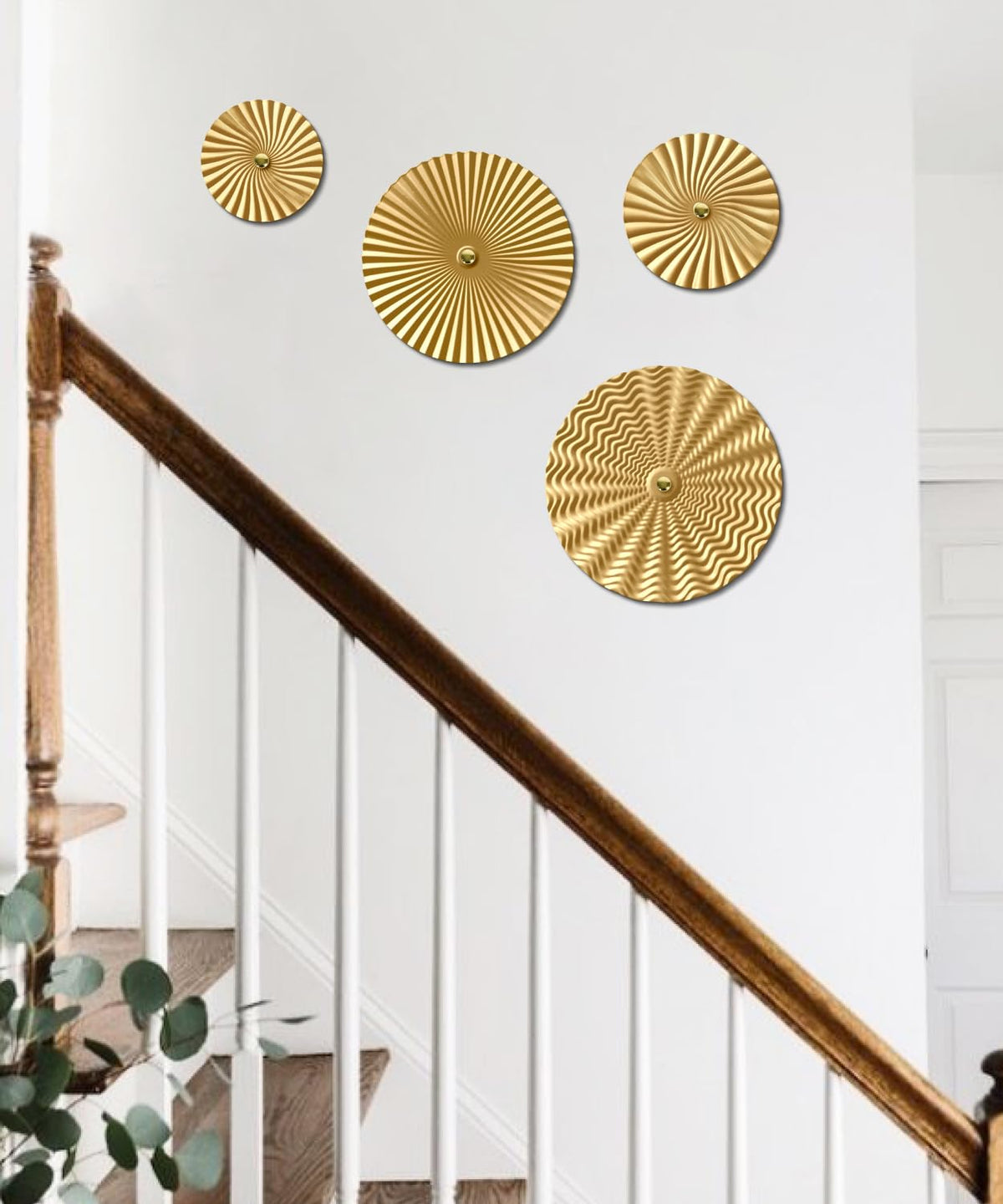 Putuo Decor 12" Starburst Metal Wall Art Set of 4, Round Ripple Hanging Sculptures in Varying Sizes, Textured Iron Wall Accents for Modern Living Room, Bedroom, Entryway or Office