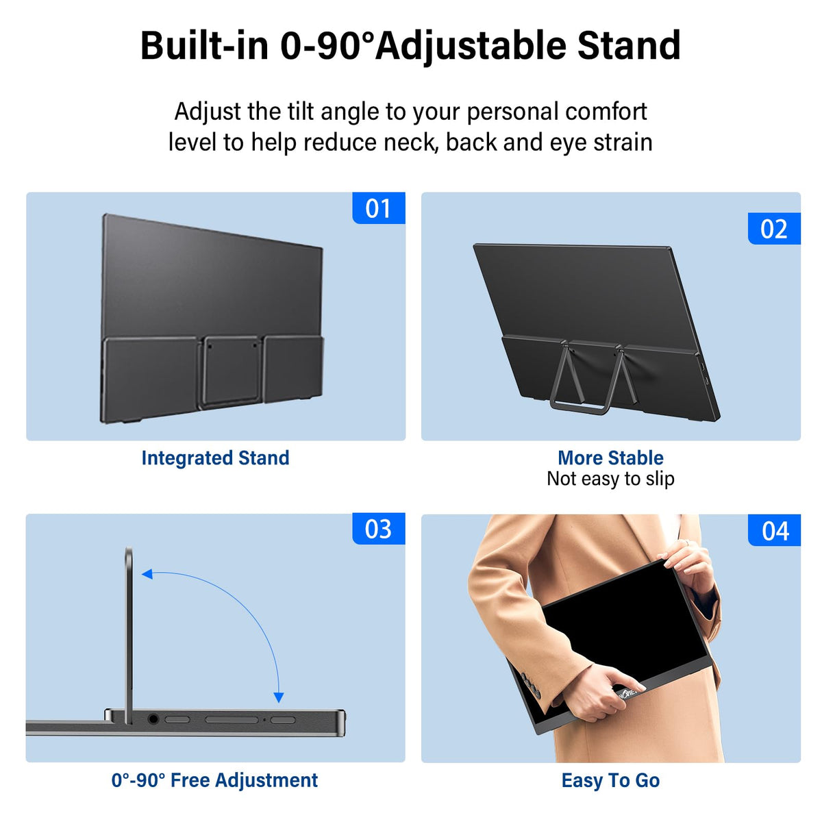 InnoView Portable Monitor 15.6" 1080P for Laptop with Protective Sleeve, Built-in 90° Adjustable Stand USB C HDMI Ultra-Slim Portable Laptop Monitor for MacBook Phone PS Xbox Switch