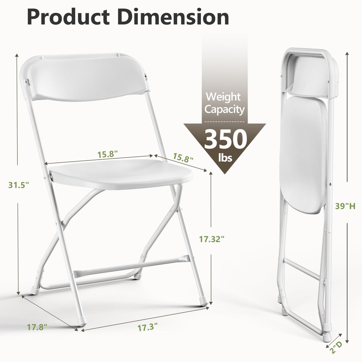 MAKE CHANGES White Folding Chairs 6 Pack, Plastic Folding Chairs for Outside, Heavy Duty Foldable Chairs, Sturdy Metal Folding Chairs, 350 lbs Capacity, for Patio, Garden, Party