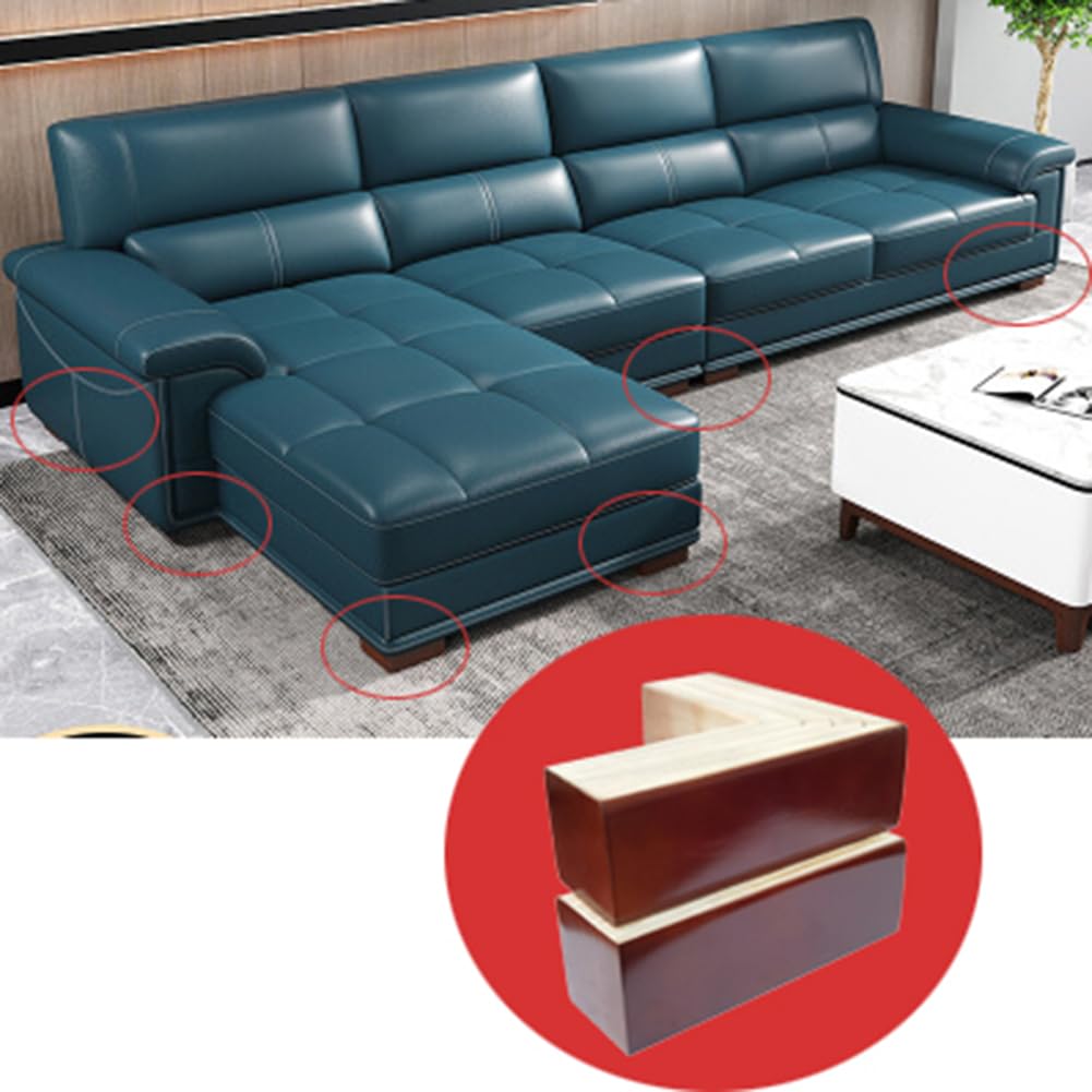 Btibpse 2 Inch Wooden Sofa/Bed Riser L Shaped Wood Furniture Legs/Couch Legs/Replacement Sofa Feet/Dresser Leg Set of 4 (Rectangle, Dark Brown)