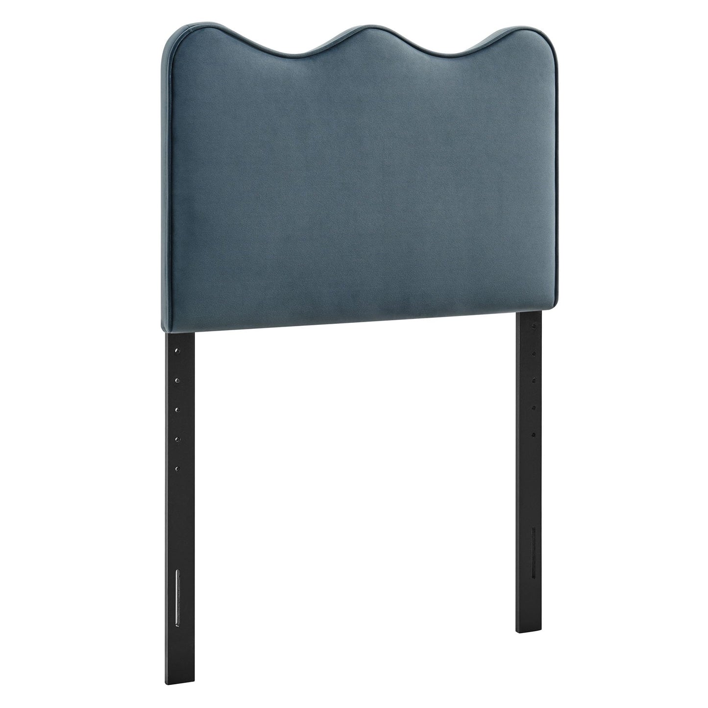 Monday Athena Twin Size Performance Velvet Adjustable Headboard in Cadet Blue - with Scalloped Wave Design and Stain-Resistant Velvet Upholstery