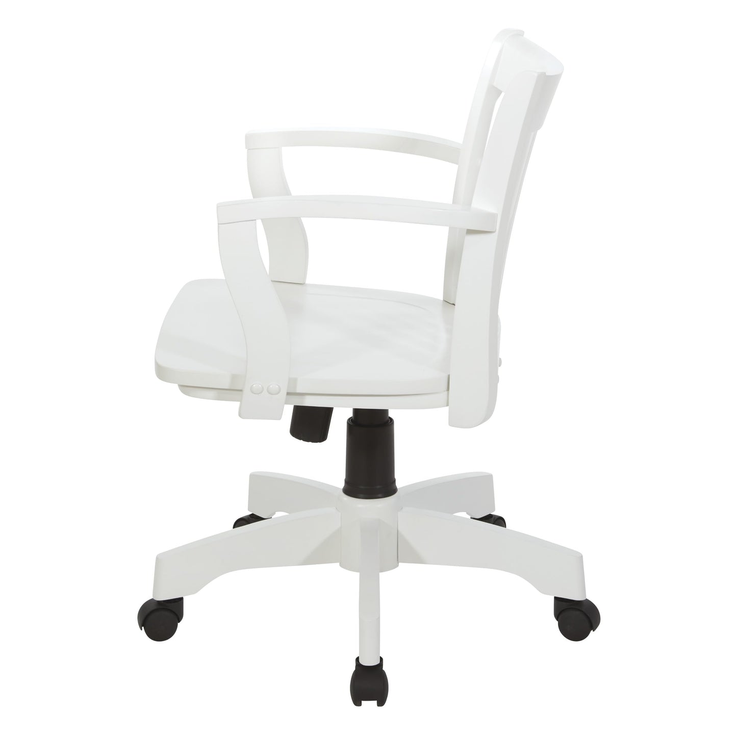 OSP Home Furnishings Deluxe Wood Banker's Home Office Desk Chair with Adjustable Height, Locking Tilt and Heavy Duty Base, White Wood Finish