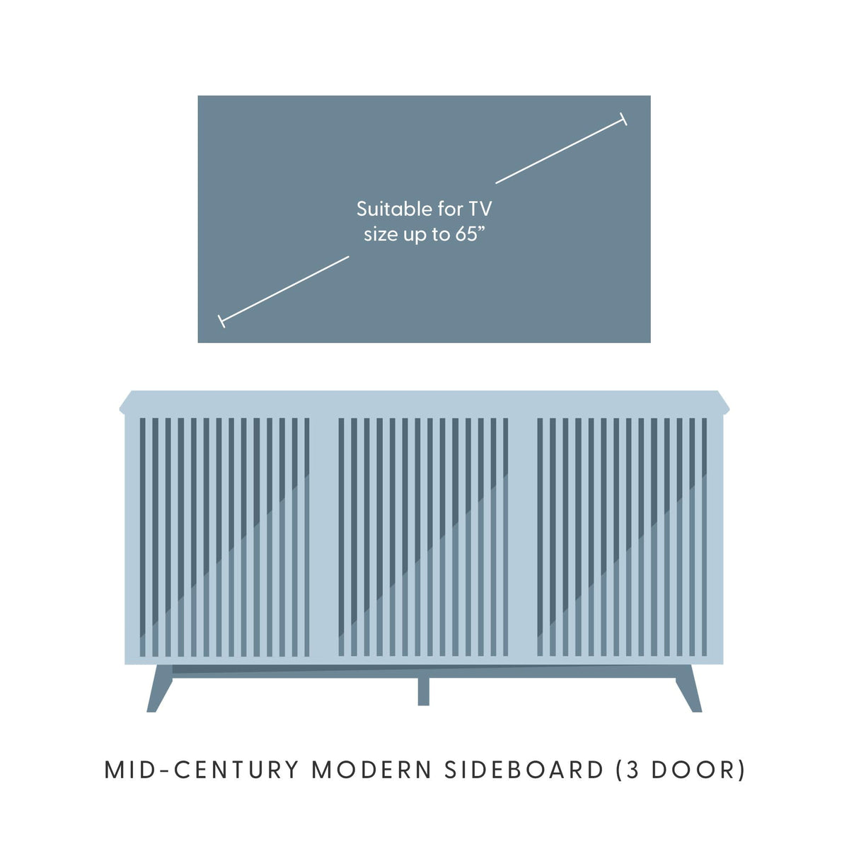Plank+Beam Mid-Century Modern Wood TV Stand, Three Door Solid Wood Entertainment Console with Storage, 59" L x 16" W x 30" H, Walnut