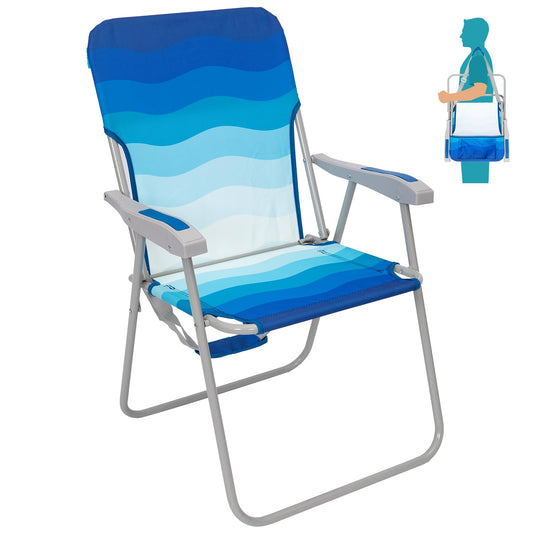 #WEJOY Folding Beach Chair for Adults, Lightweight Beach Chair with Shoulder Straps, High Back Camping Chairs with Hard Armrest, Supports 300lbs for Outdoor Lawn Concert (Dark Blue White)