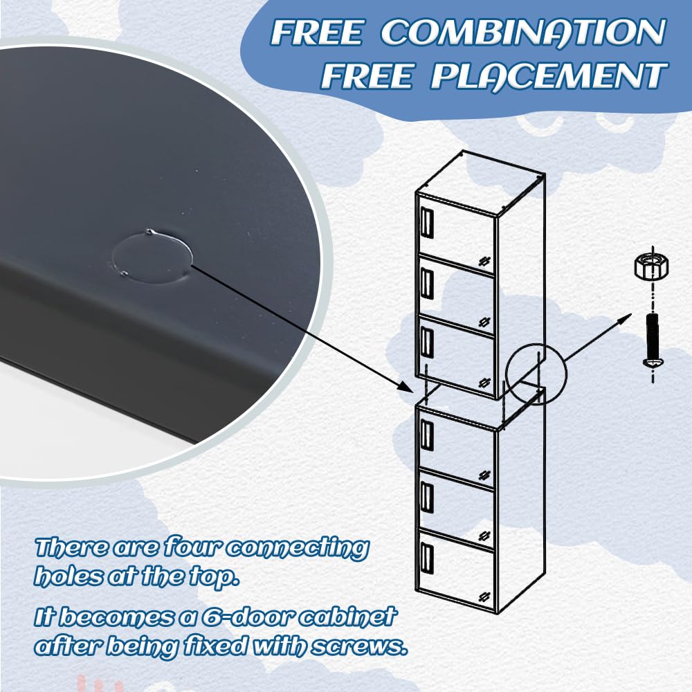 DAYTOYS 3 Door Metal Vertical Storage Locker for Kids Bedroom, Children Room, School, Office, Home,Stackable Steel Storage Cabinet for Toys, Sports Equipment,Anti-Falling Device. (3D, Black)