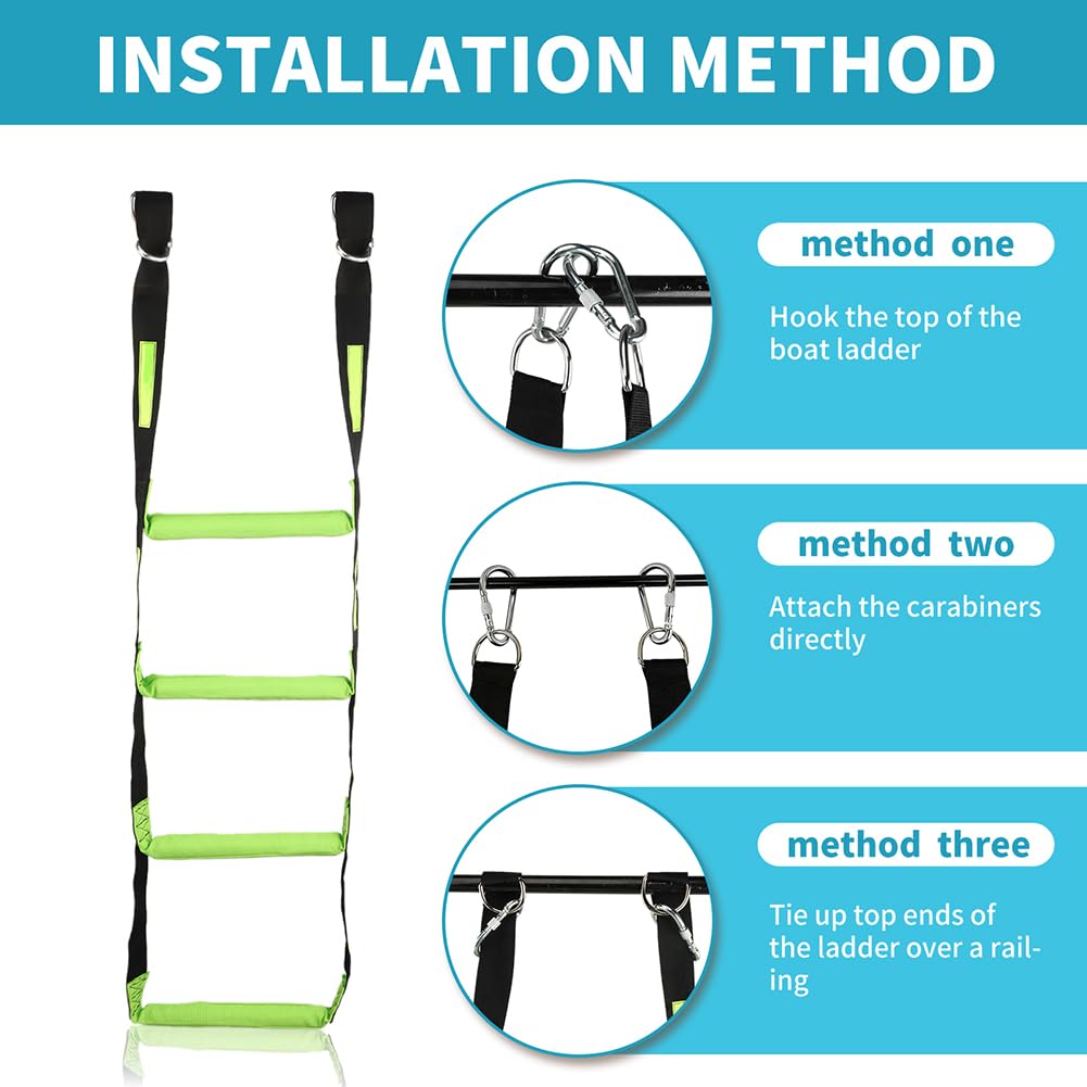 Boat Rope Ladder, Heavy Duty 550lbs Strength Climbing Marine Rope Ladder with Reinforced Steps for Inflatable Boat, Pontoon Boat, Sailboat, Kayak, Motorboat, Canoeing(Four-Step)