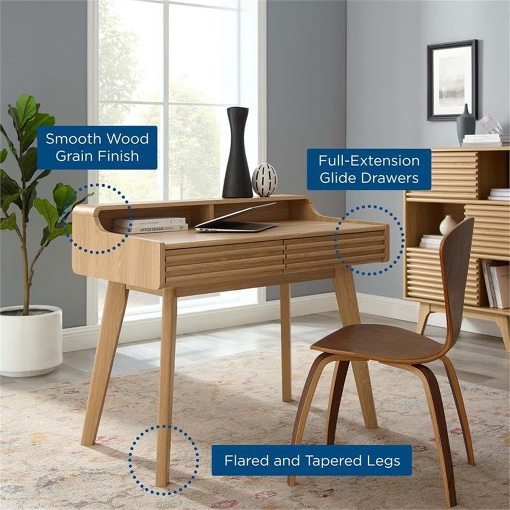 Modway Render Mid-Century Modern Office, Writing Desk, Oak
