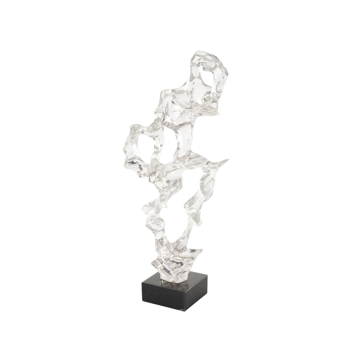 Deco 79 Glass Abstract Decorative Sculpture Home Decor Statue with Black Square Base, Accent Figurine 14" x 6" x 29", Clear
