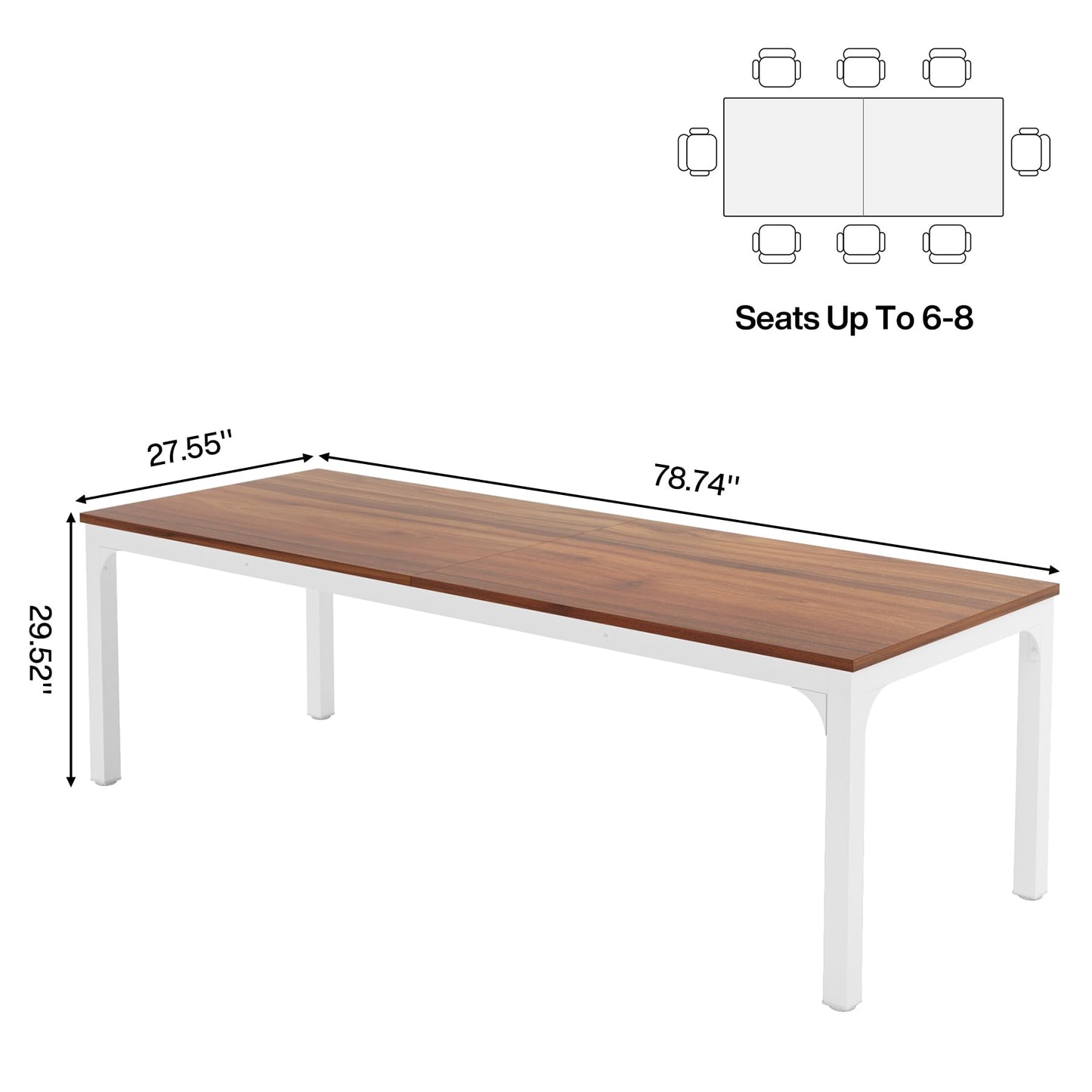 Tribesigns 6.5FT Conference Table, 78.7-Inch Rectangle Meeting Seminar Table, Large Business Tables for 6-8 People (Only Table) (Walnut+White)