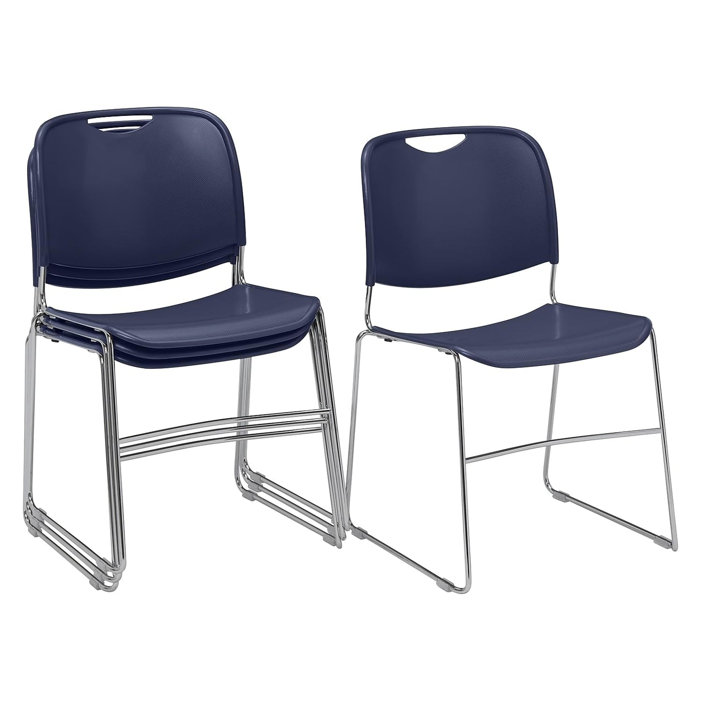 National Public Seating NPS 8500 Series HI-Tech Ultra-Compact Plastic Seat/Back Stack Chair, Navy Blue/Chrome, 4 Pack (8505/4)
