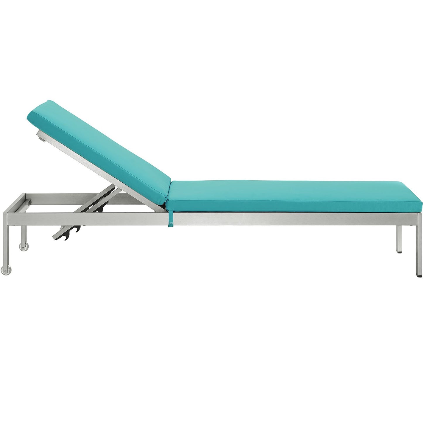 Modway Shore Outdoor Patio Aluminum Chaise Lounge Chair with Cushions, Silver Turquoise