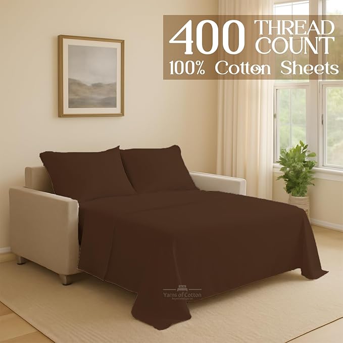 Sleeper Sofa Bed Sheet, 100% Cotton 400 Thread Count, 4 Piece Set, Deep Pocket