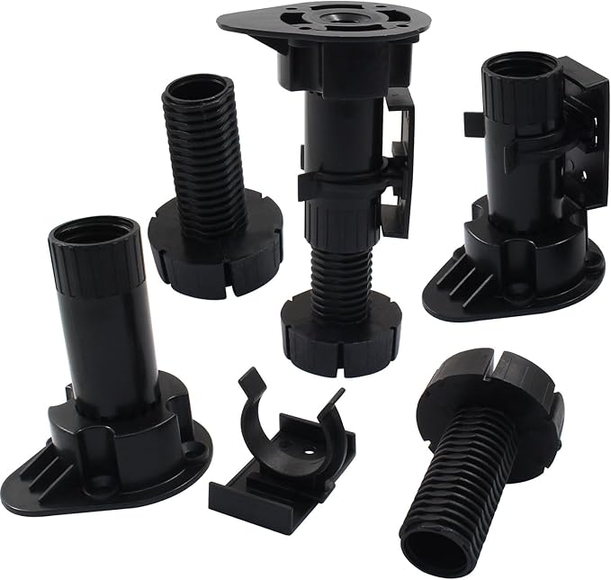 Jiozermi 12 Pack Black Plastic Cabinet Legs, Adjustable Furniture Feet