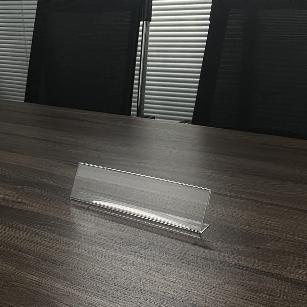 6 Pack 8"W x 2"H Acrylic Office Name Plates Name Labels for Desks, Horizontal Slant Back Clear Desk Sign Holder for Table Display